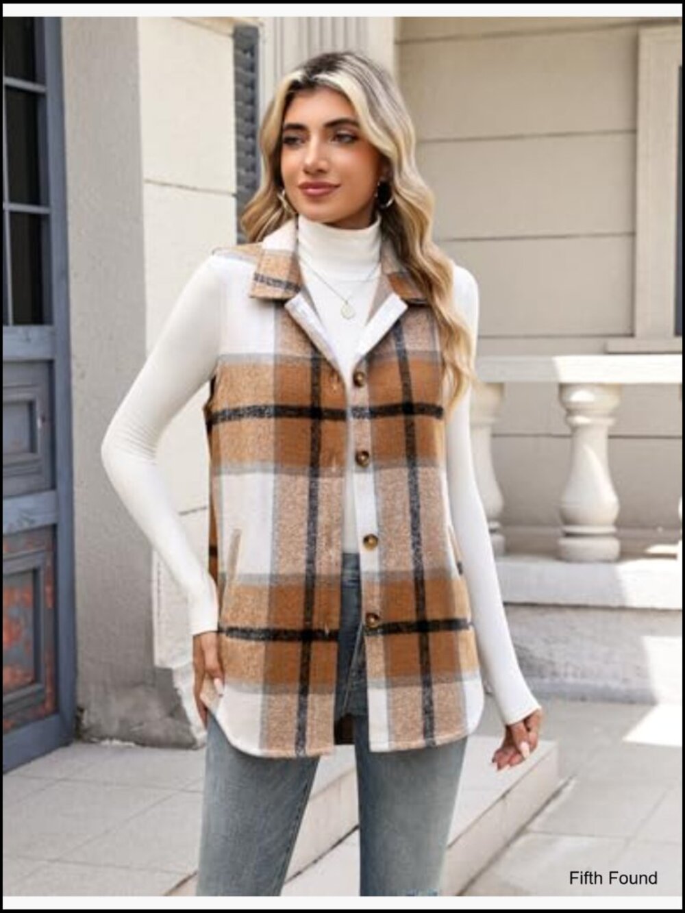 Sleeveless Flannel Plaid Vest with Pockets Button Down Jacket Casual Fall Layer - Picture 2 of 7